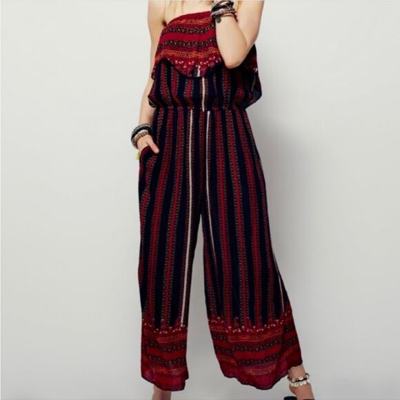 Free People Simone Flounce Retro Stripe Jumpsuit - Picture 1 of 7